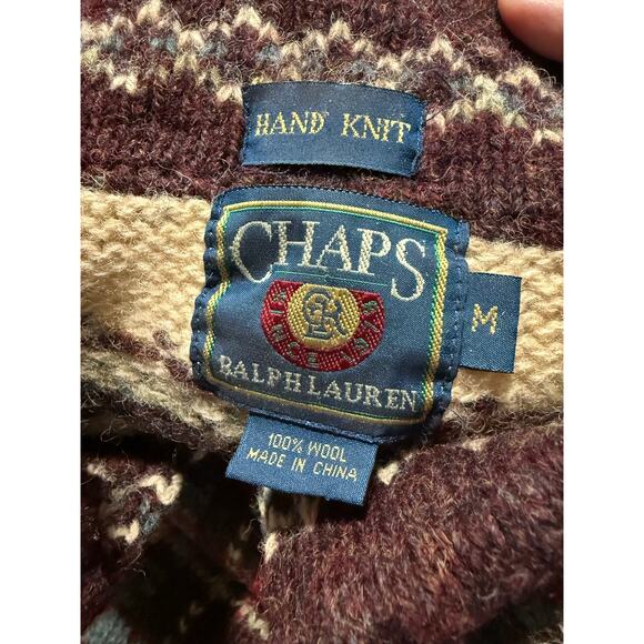 VTG Y2K Ralph Lauren Chaps Wool Sweater Zip Hand Knit Mens Medium Deer Fisherman - Picture 2 of 9
